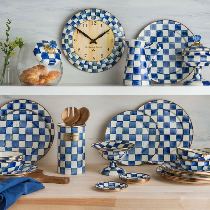 【レモンティー】ロイヤルブルー　付属品付　バケーションセット MacKenzie-Childs Royal Check Appetizer Plates, Set of 4 | 89919