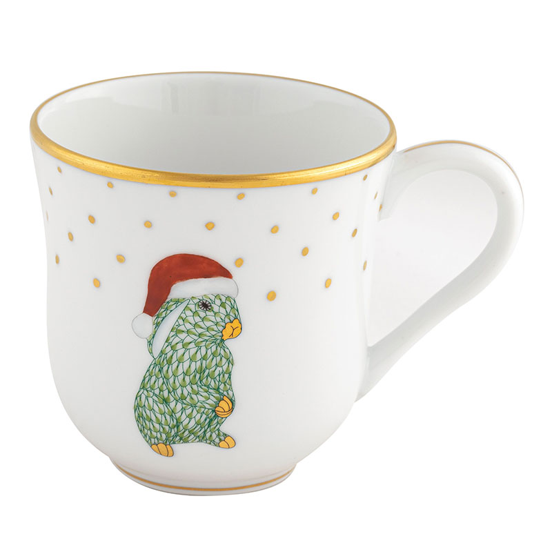 Herend Christmas Mug, Light Green Santa Bunny
