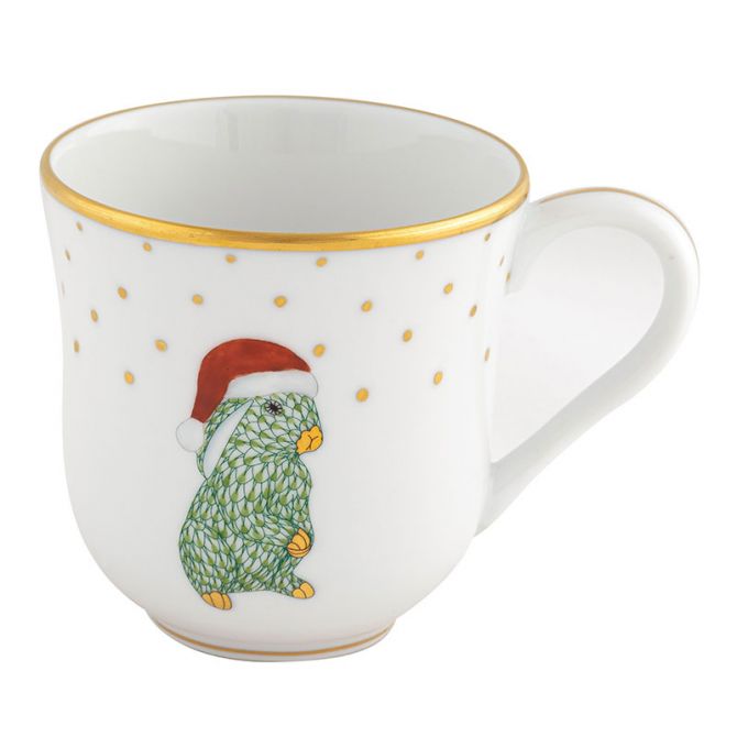 Herend Christmas Mug, Light Green Santa Bunny