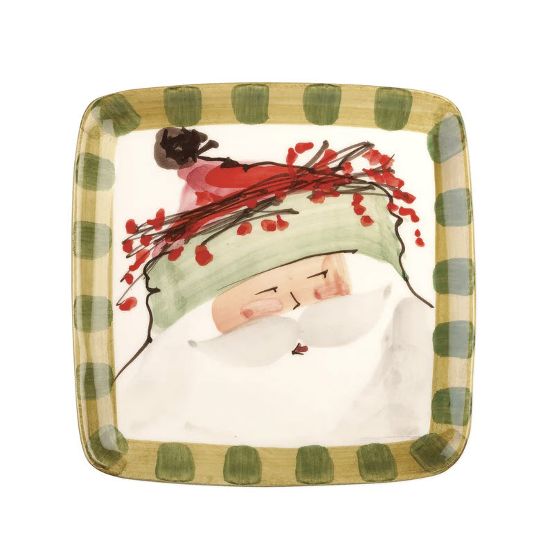 Vietri Old St. Nick with Green Hat Square Salad Plate