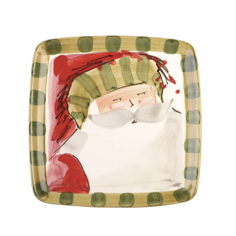 Vietri Old St. Nick with Striped Hat Square Salad Plate