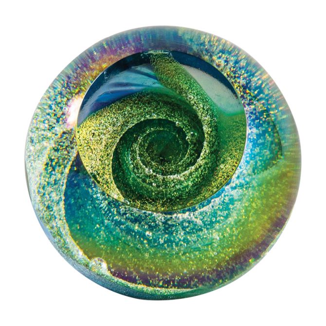 Glass Eye Studio Fireball Emerald Sky Paperweight