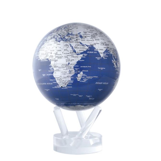 Mova Blue and Silver Globe, 6"