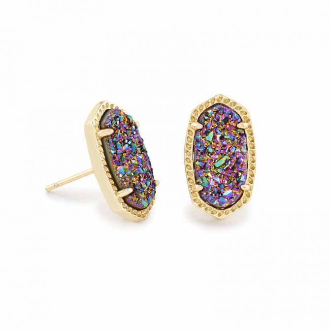 Kendra Scott Ellie Gold Tone Earrings in Multicolor Drusy