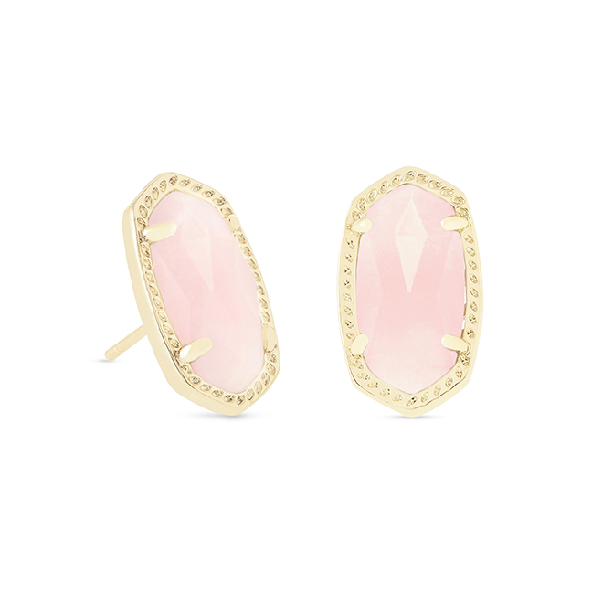 Kendra Scott Ellie Gold Tone Stud Earrings in Rose Quartz
