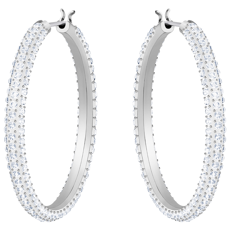 Swarovski Stone Hoop Pierced Earrings, White