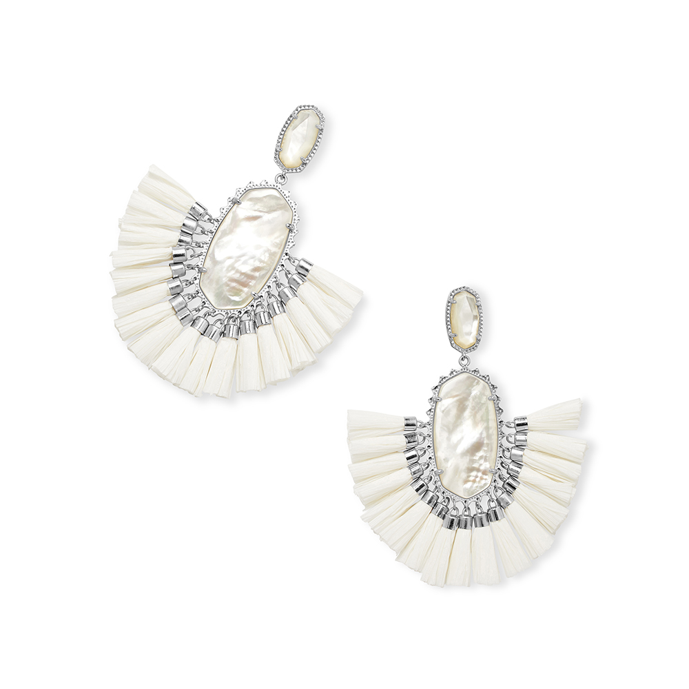 Kendra Scott Cristina Silver Statement Earrings in Ivory Mother Of Pearl