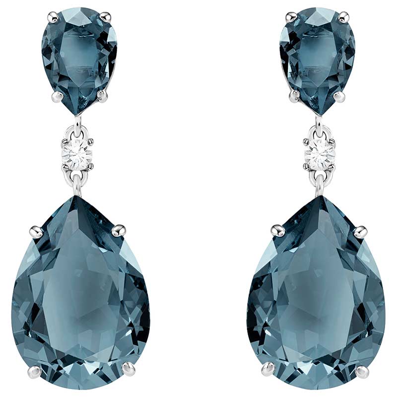 Swarovski Vintage Drop Pierced Earrings, Teal, Rhodium 5424362