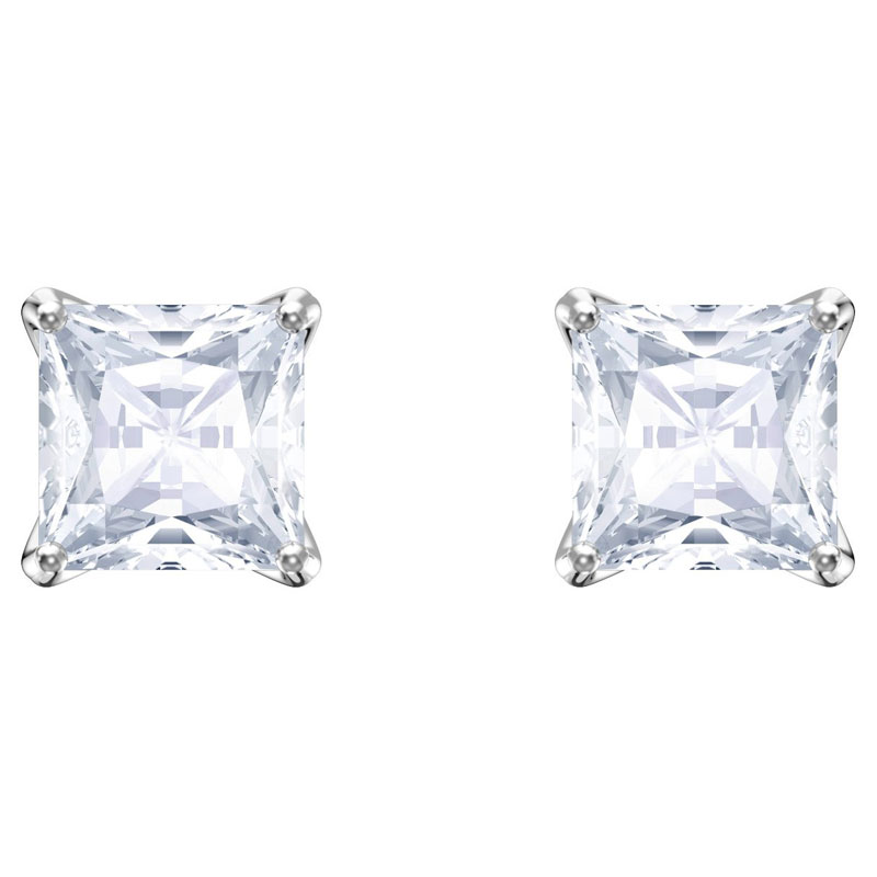 Swarovski Attract Stud Pierced Earrings, White Crystal with Rhodium Plating