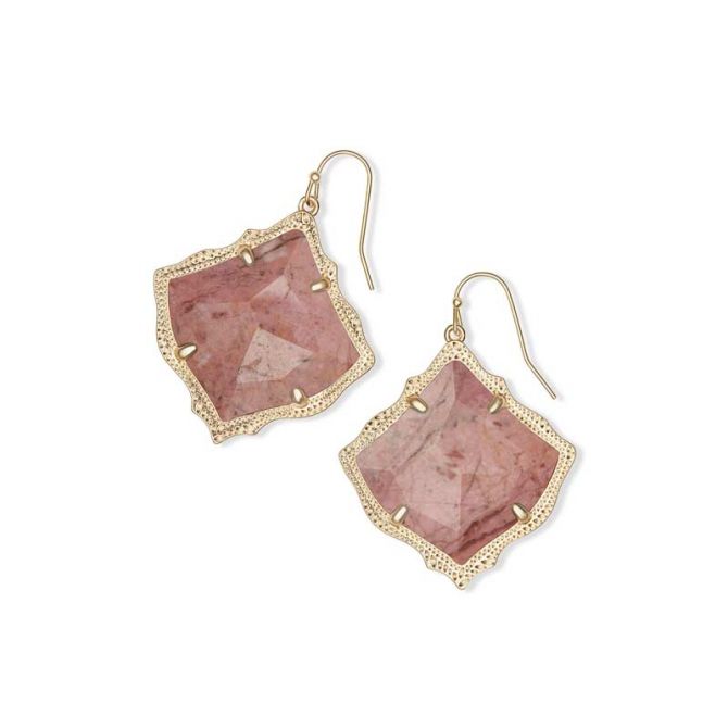 Kendra Scott Kirsten Gold Drop Earrings in Pink Rhodonite