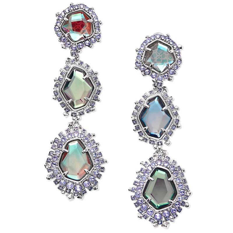 Kendra Scott Aria Clip On Silver Statement Earrings in Gray Dichroic