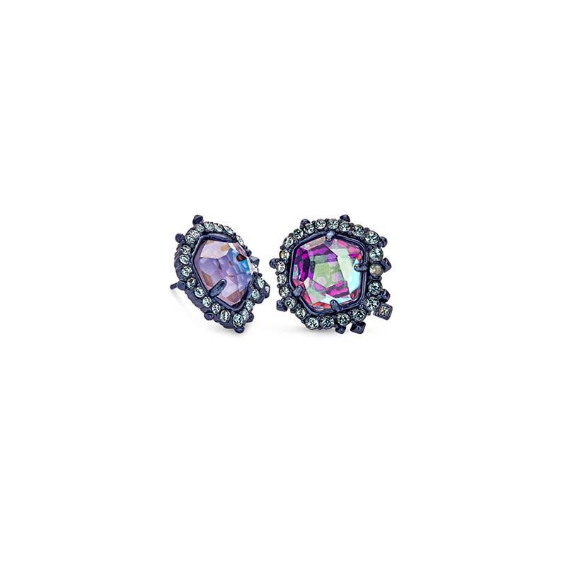 Kendra Scott Abelia Gunmetal Stud Earrings in Indigo Dichroic Glass