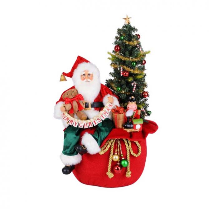 Karen Didion Lighted Merry Christmas Toy Bag Santa Figure