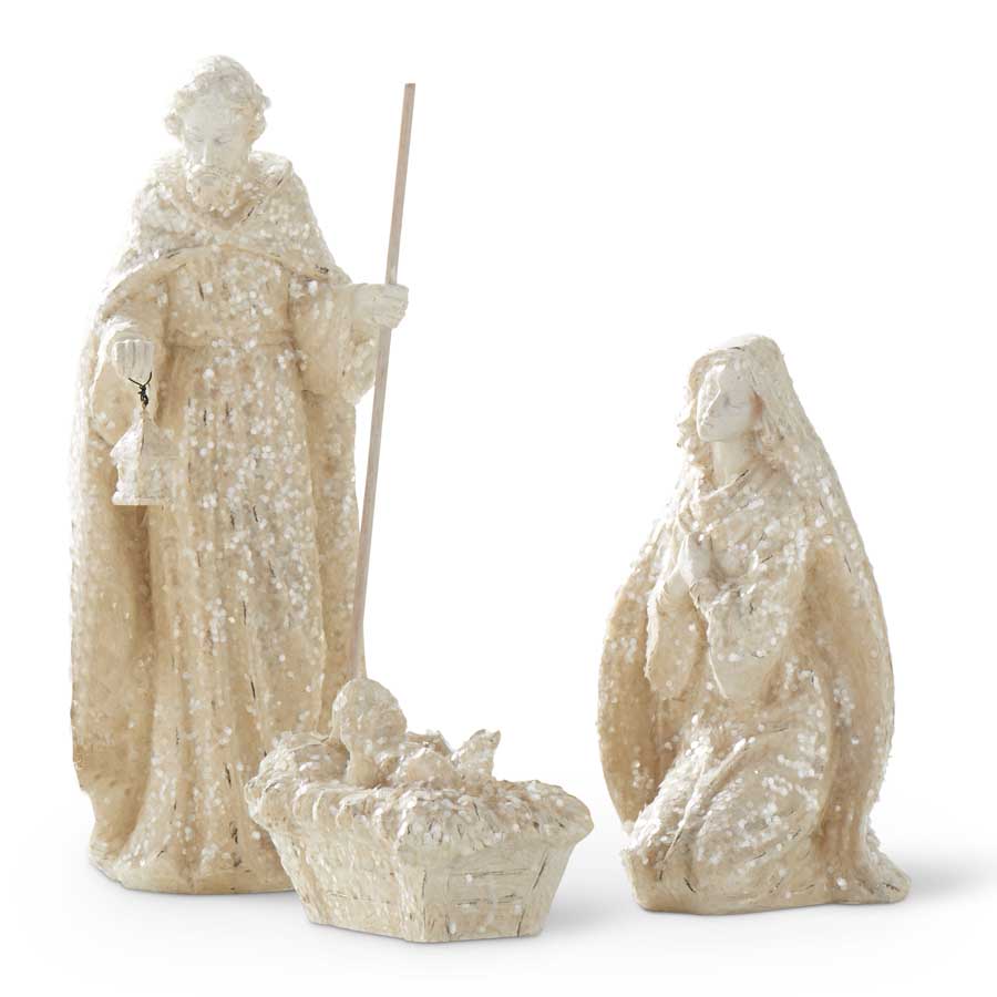 K&K Interiors White Glitter Nativity 3 Piece Set 50882A Borsheims