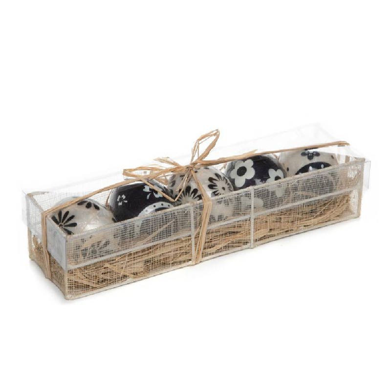 MacKenzie-Childs Floral Capiz Black and White Eggs, Set of 5