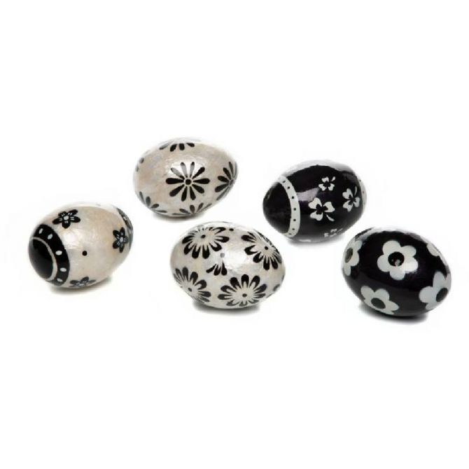 MacKenzie-Childs Floral Capiz Black and White Eggs, Set of 5