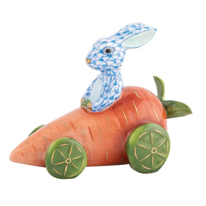 Herend Carrot Car Bunny Figure, Blue