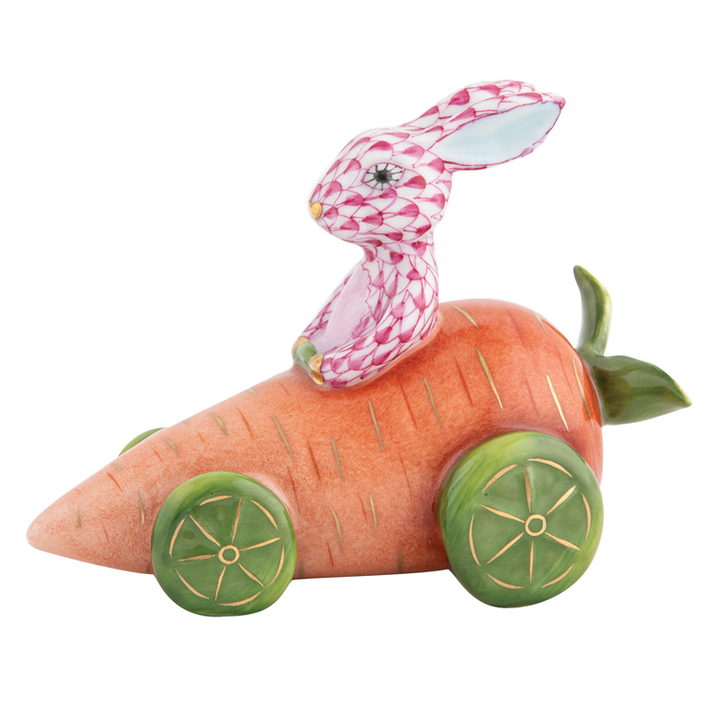 Herend Carrot Car Bunny Figure, Pink