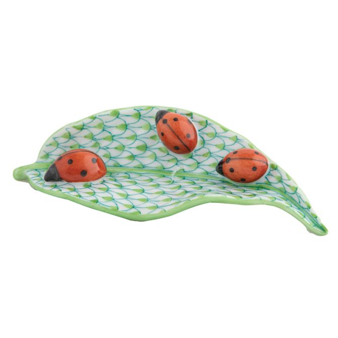 Herend Ladybugs on Leaf Figure