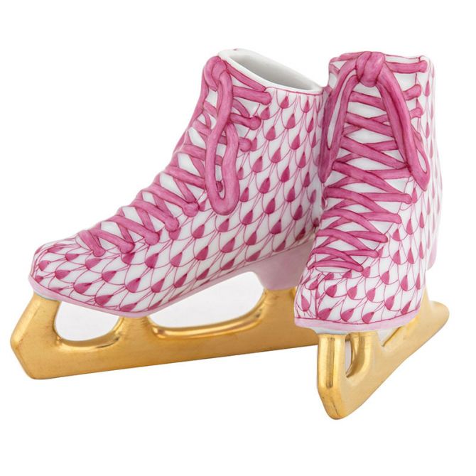 Herend Pair of Ice Skates Figurine, Raspberry