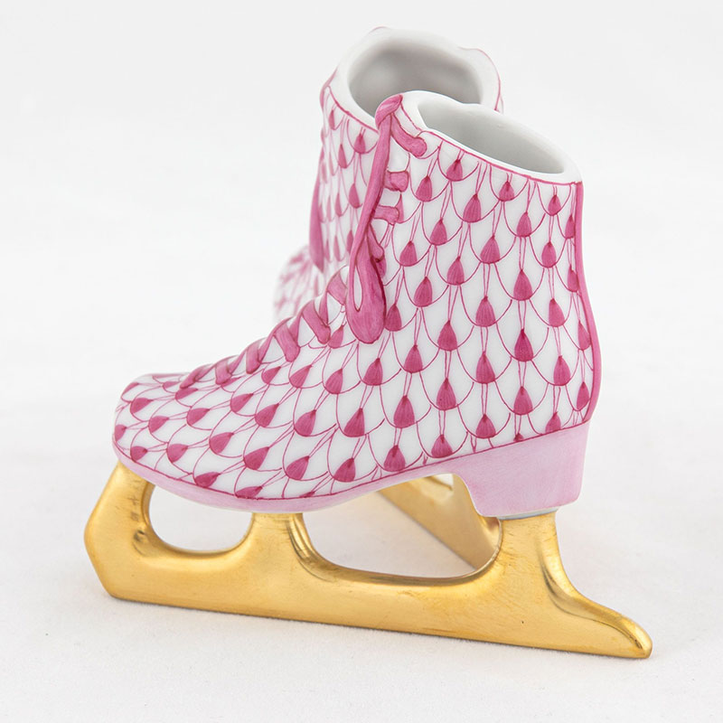 Herend Pair of Ice Skates Figurine, Raspberry