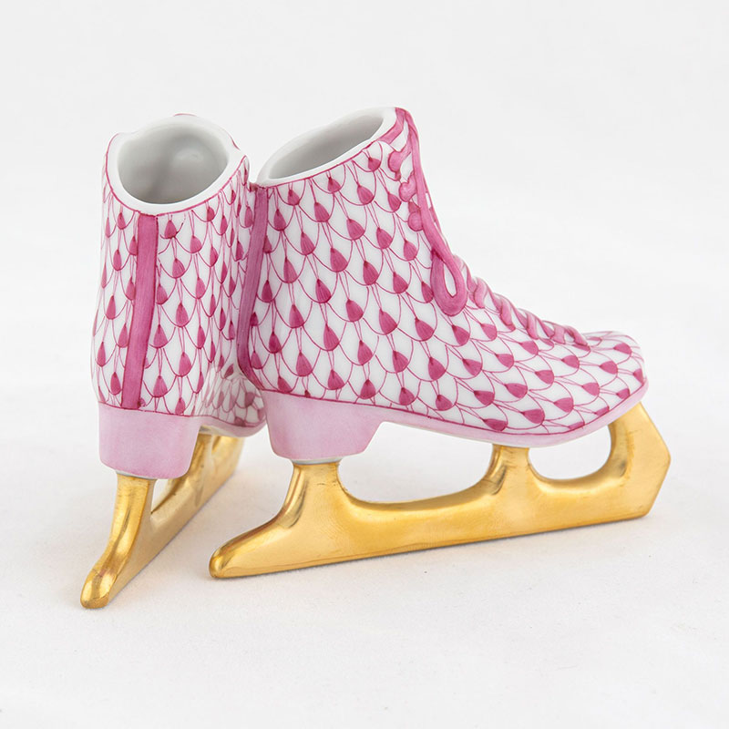 Herend Pair of Ice Skates Figurine, Raspberry
