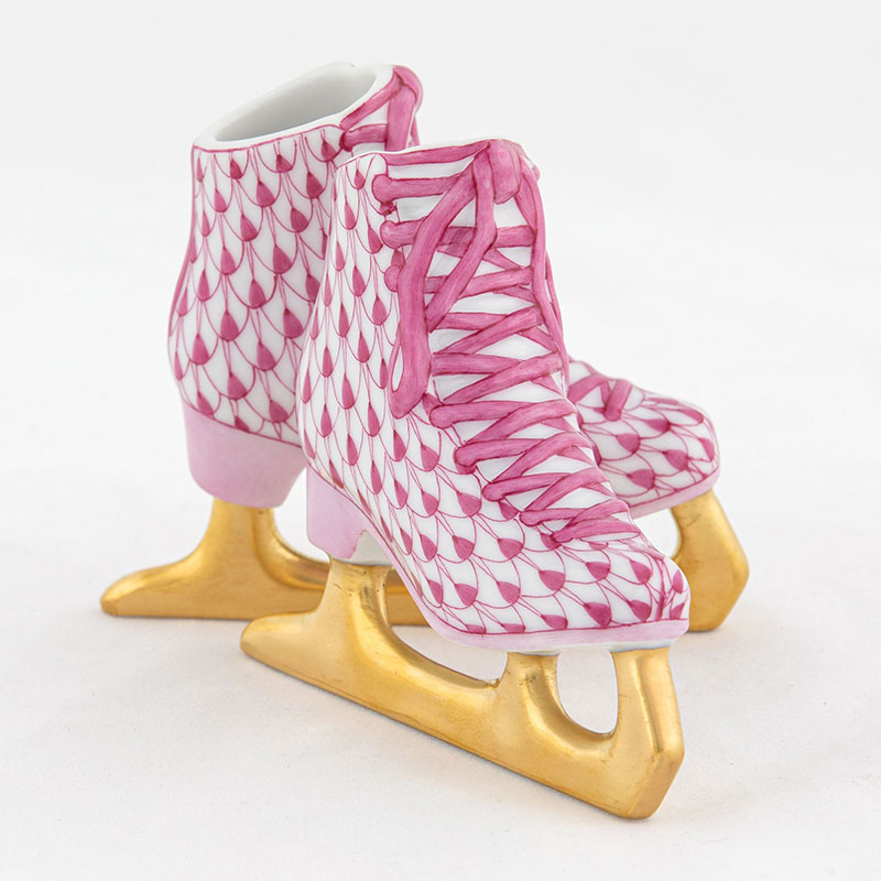 Herend Pair of Ice Skates Figurine, Raspberry