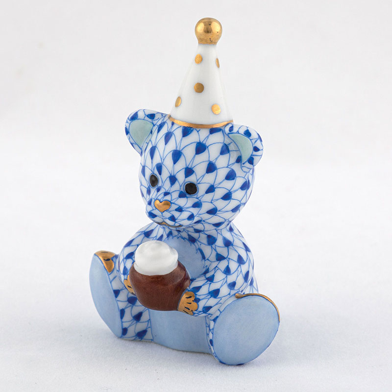 Herend Birthday Bear Figurine, Blue