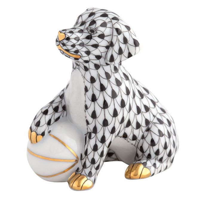Herend Dog with Ball Figurine, Black