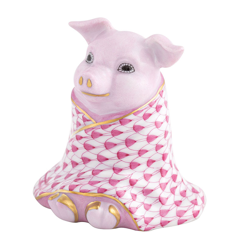 Herend Pig In A Blanket Figurine, Raspberry