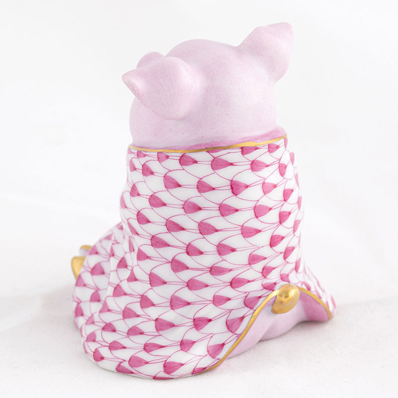 Herend Pig In A Blanket Figurine, Raspberry