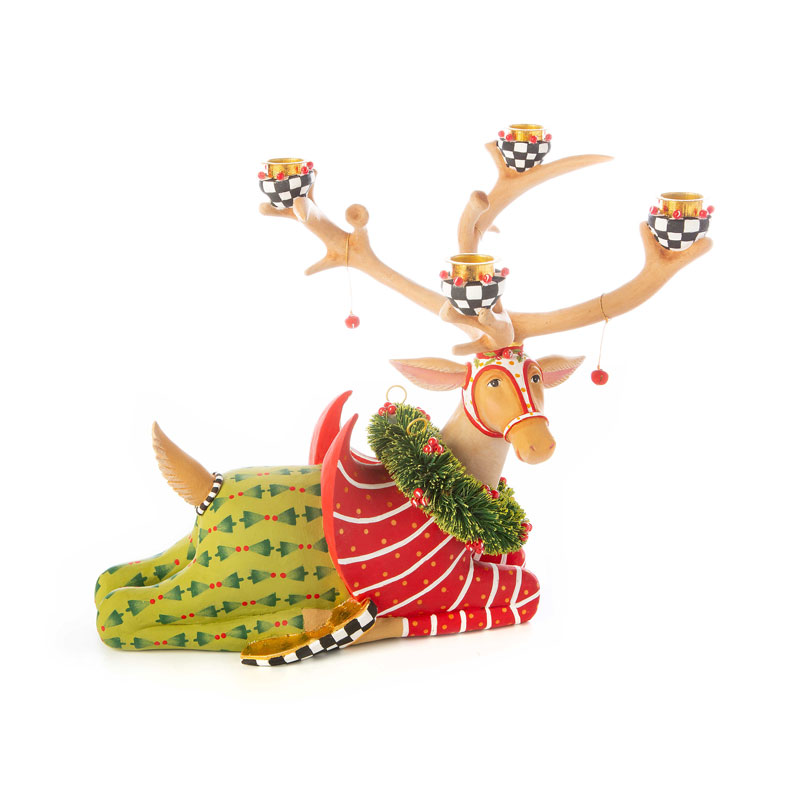 MacKenzie-Childs Patience Brewster Dash Away Sitting Prancer Reindeer Candelabra