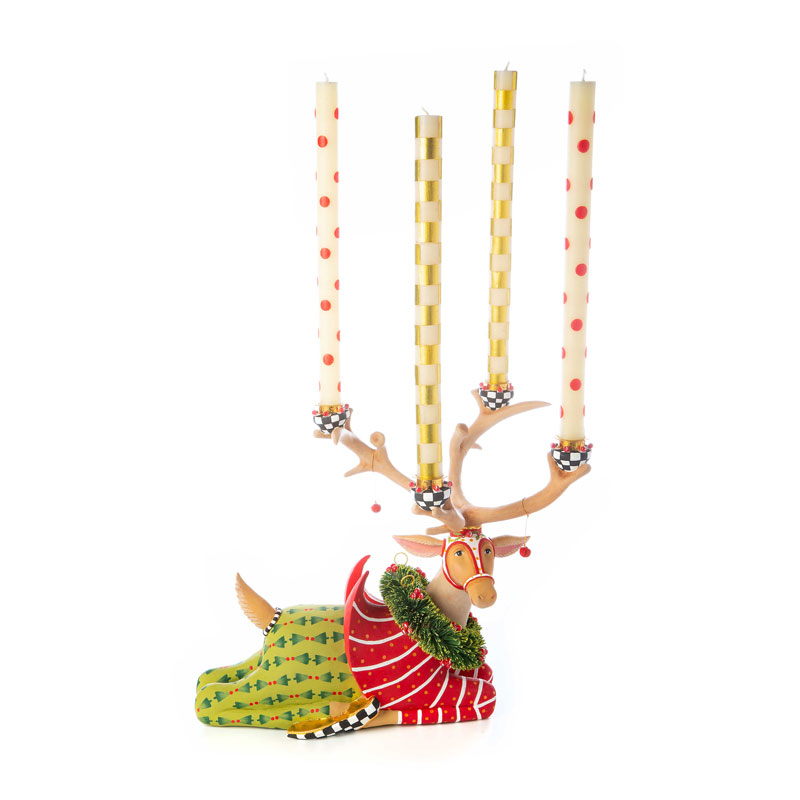 MacKenzie-Childs Patience Brewster Dash Away Sitting Prancer Reindeer Candelabra
