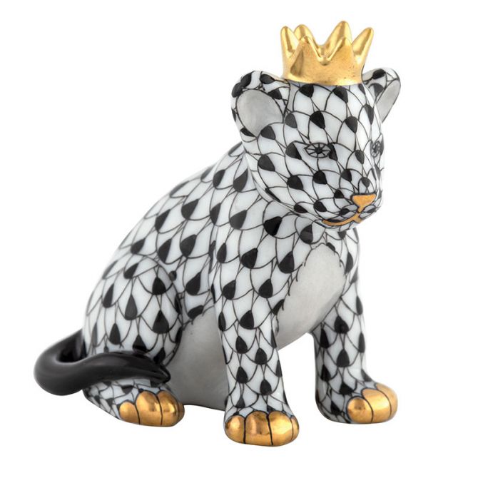 Herend Lion Cub with Crown, Black