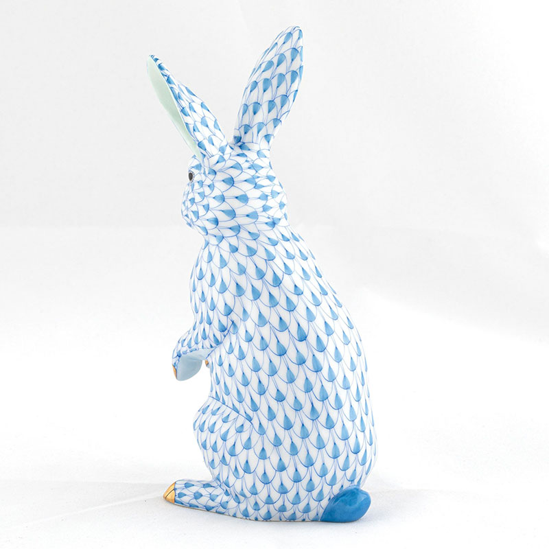 Herend Medium Standing Rabbit Figurine, Light Blue