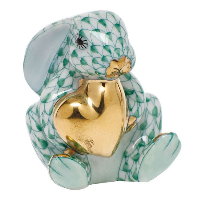 Herend Bunny with Heart Figurine, Light Green