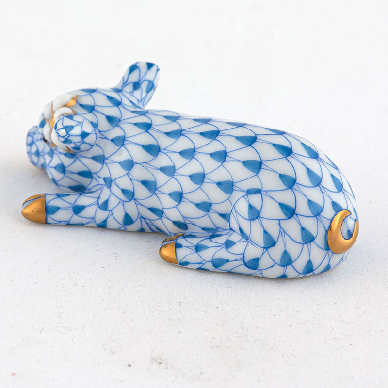 Herend Daisy The Pig Figurine, Blue