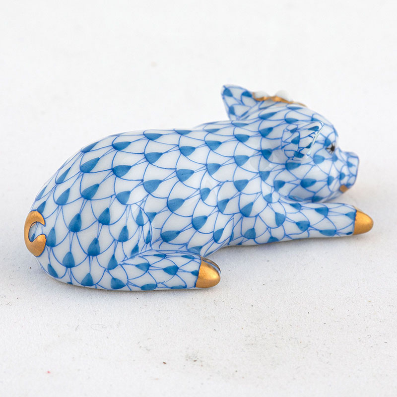 Herend Daisy The Pig Figurine, Blue