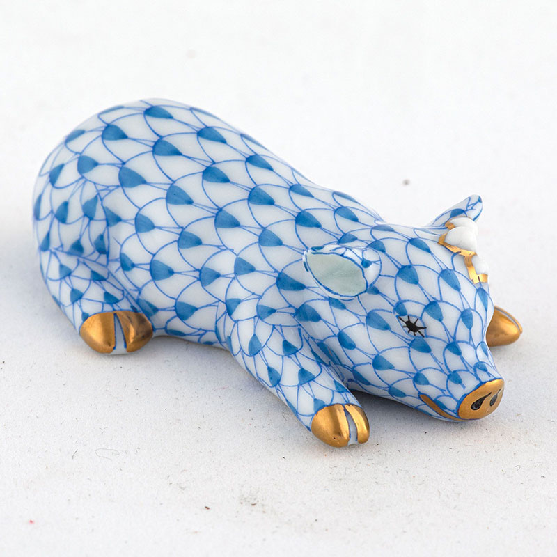 Herend Daisy The Pig Figurine, Blue