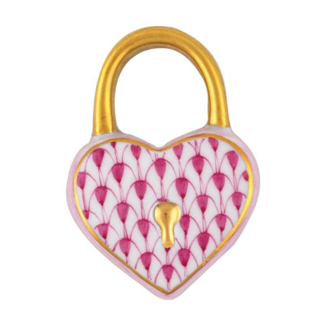 Herend Heart Lock Figurine, Raspberry