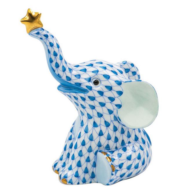 Herend Reach For The Stars Elephant Figurine, Light Blue