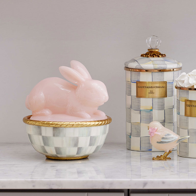 MacKenzie-Childs Milk Pink Bunny Lidded Container