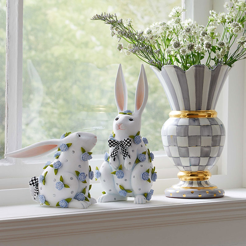MacKenzie-Childs Patience Brewster Periwinkle Peony Sitting Rabbit