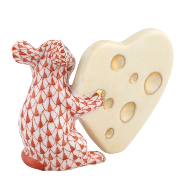 Herend Mouse with Heart Cheese, Rust