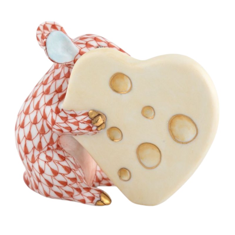 Herend Mouse with Heart Cheese, Rust