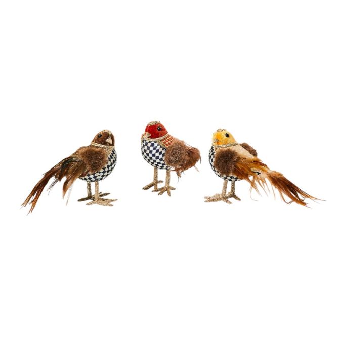 MacKenzie-Childs Autumnology Velvet Check Birds, Set of 3