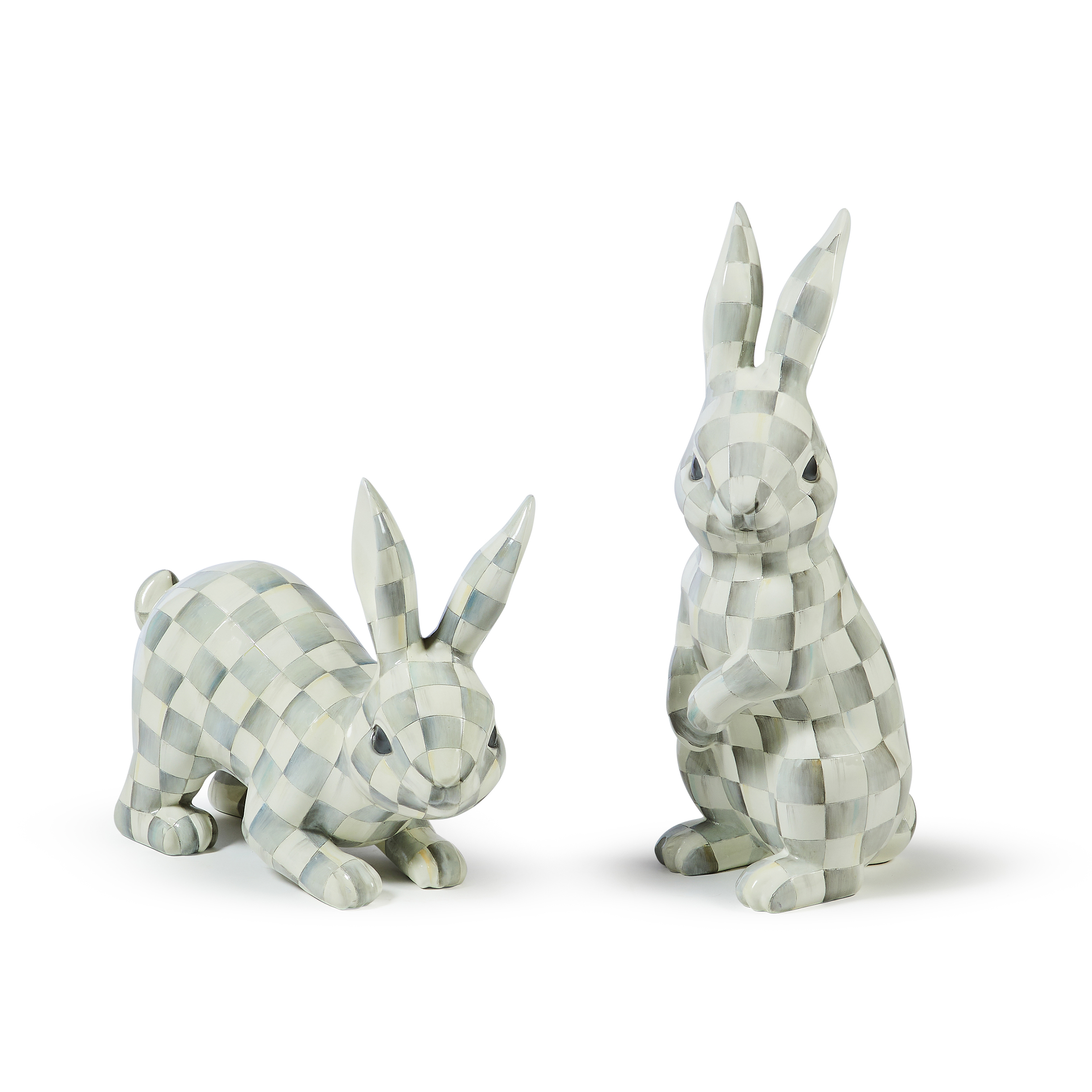 MacKenzie-Childs Sterling Check Trophy Bunnies, Set of 2 | 35514