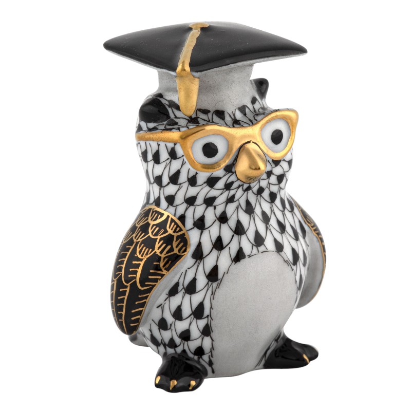 Herend Graduation Owl, Black