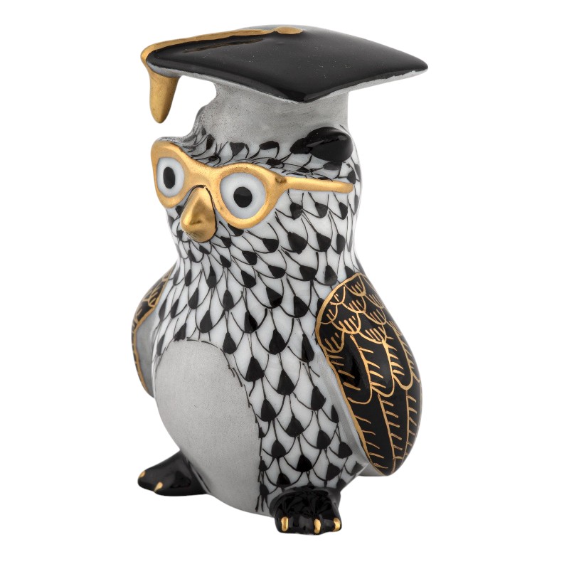 Herend Graduation Owl, Black