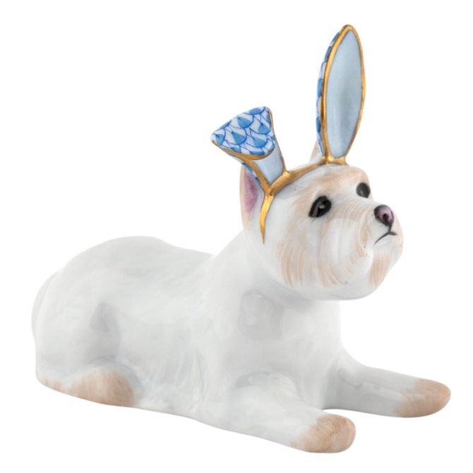 Herend Westie with Bunny Ears Figurine, Blue